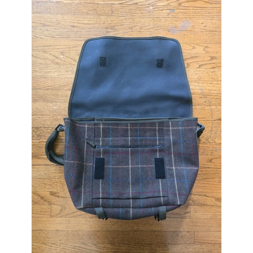J Crew Wool Blend Brown Plaid Messenger Laptop Bag Adjustable Straps